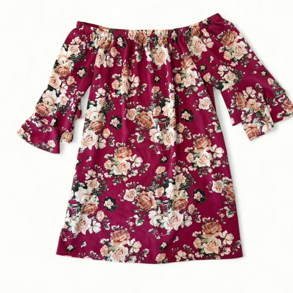 XL Worn Once Floral Off Shoulder Dress with Flutter Sleeves